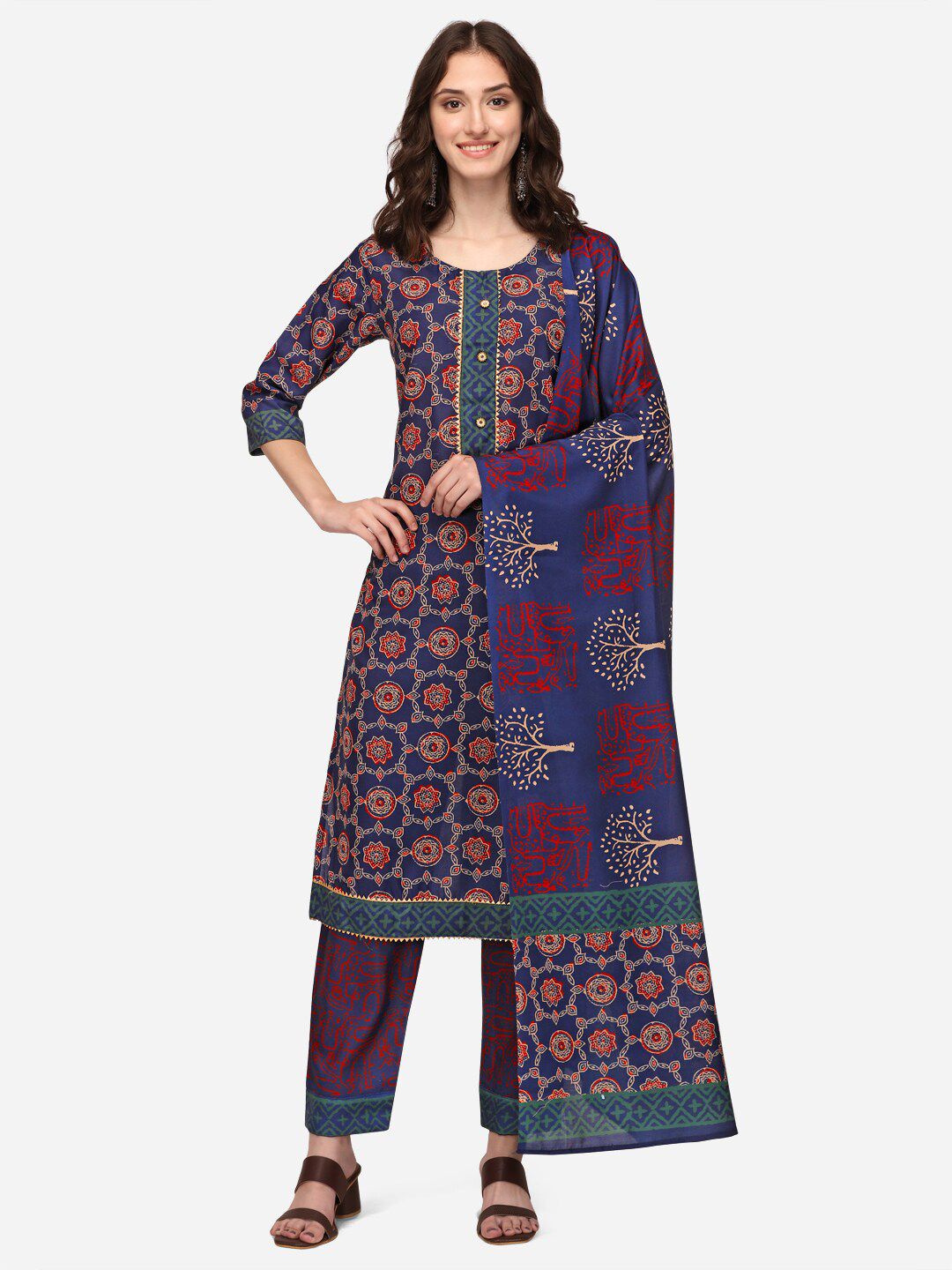 LEWAWAA Blue Digital Printed Muslin Un-Stitched Dress Material Price in India