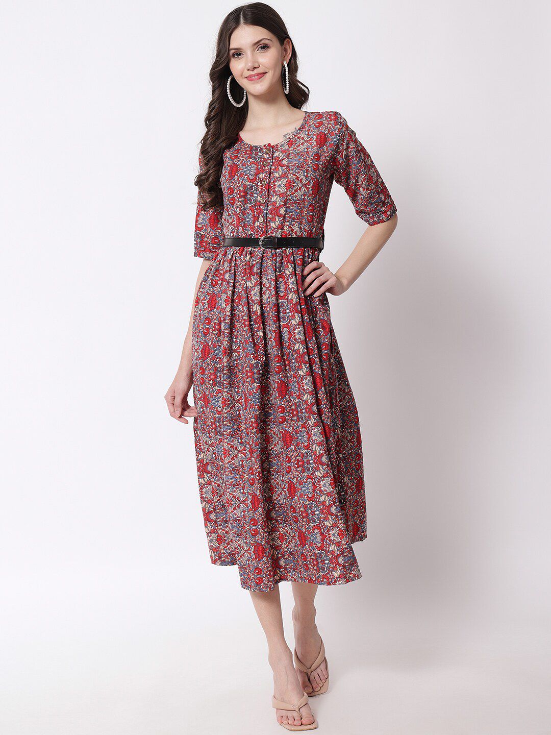 VAANI CREATION Grey Floral Midi Dress Price in India