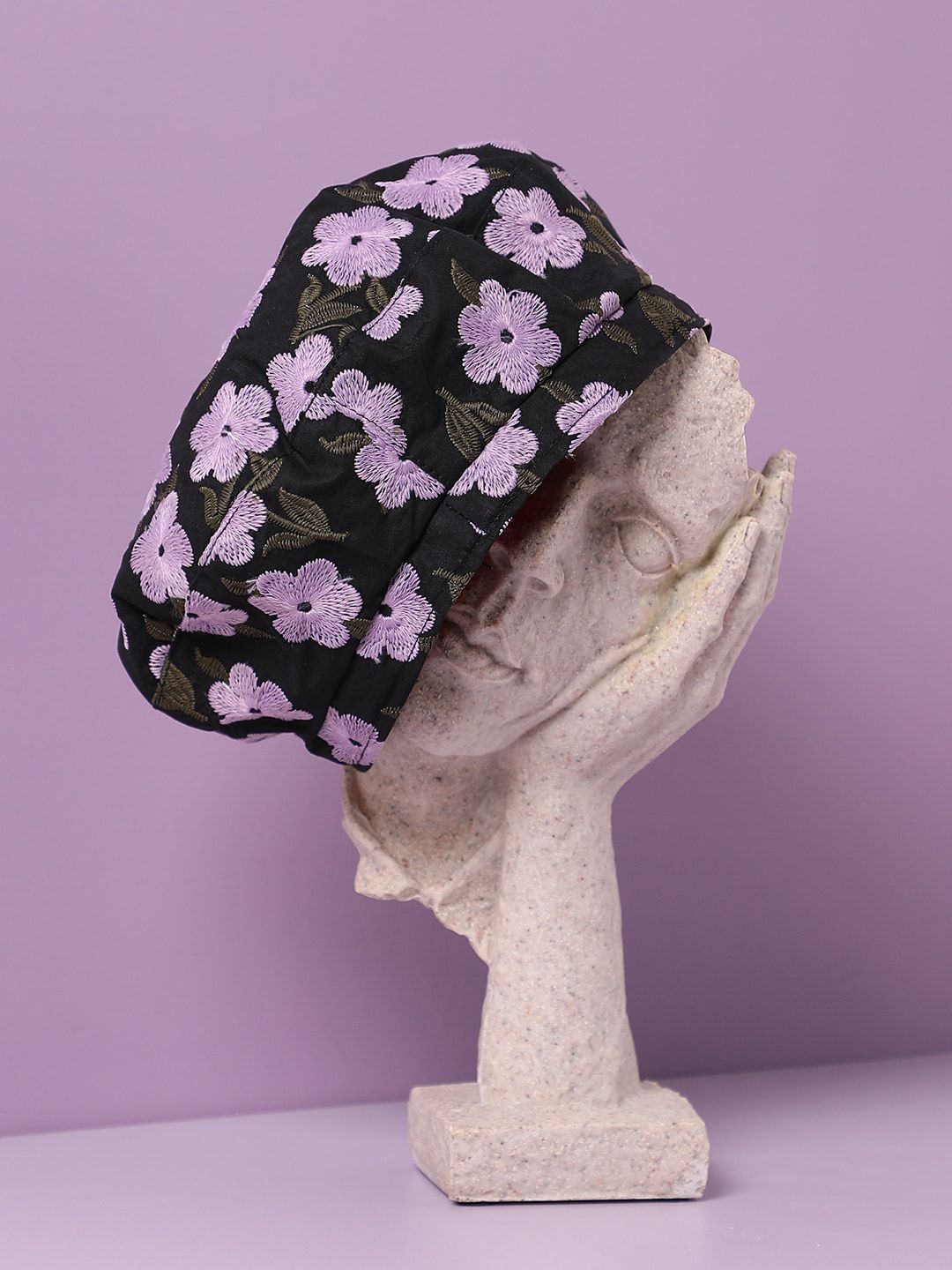 HAUTE SAUCE by  Campus Sutra Women Black& Lavender Colored Floral Embroidered Beret Hat Price in India