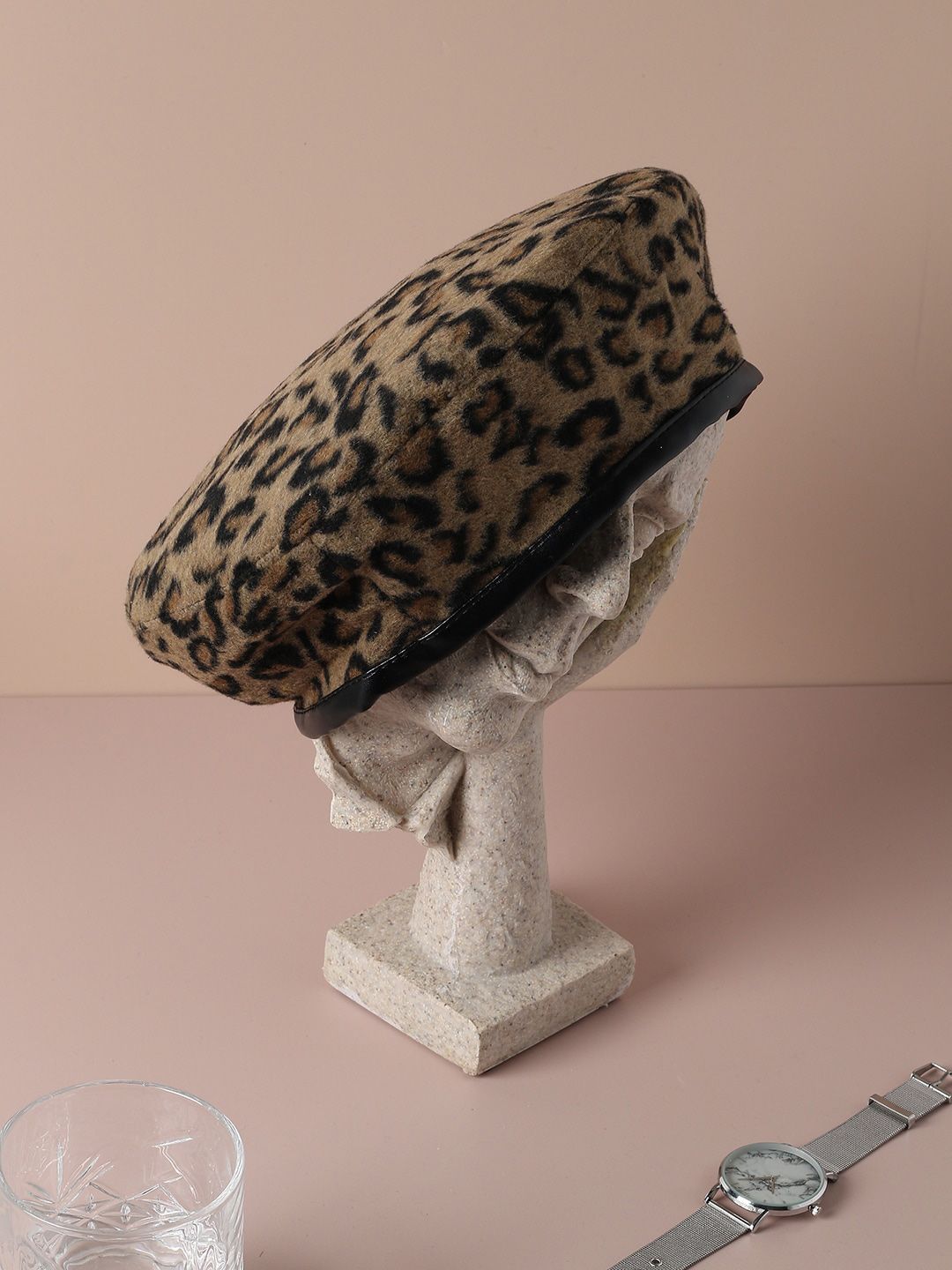 HAUTE SAUCE by  Campus Sutra Women Brown & Black Animal Print Beret Hat Price in India