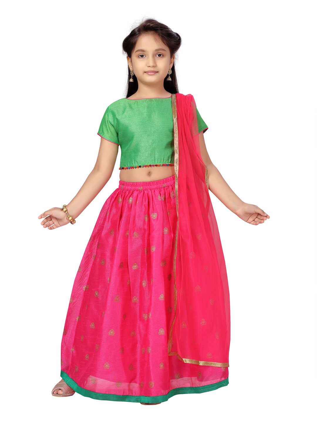 Aarika Girls Green & Rose Ready to Wear Lehenga  Choli with Dupatta Price in India