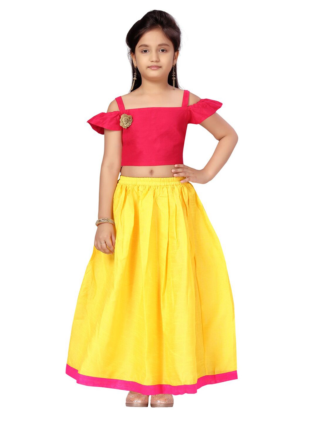 Aarika Kids Girls Pink & Yellow Ready to Wear Lehenga Choli Set