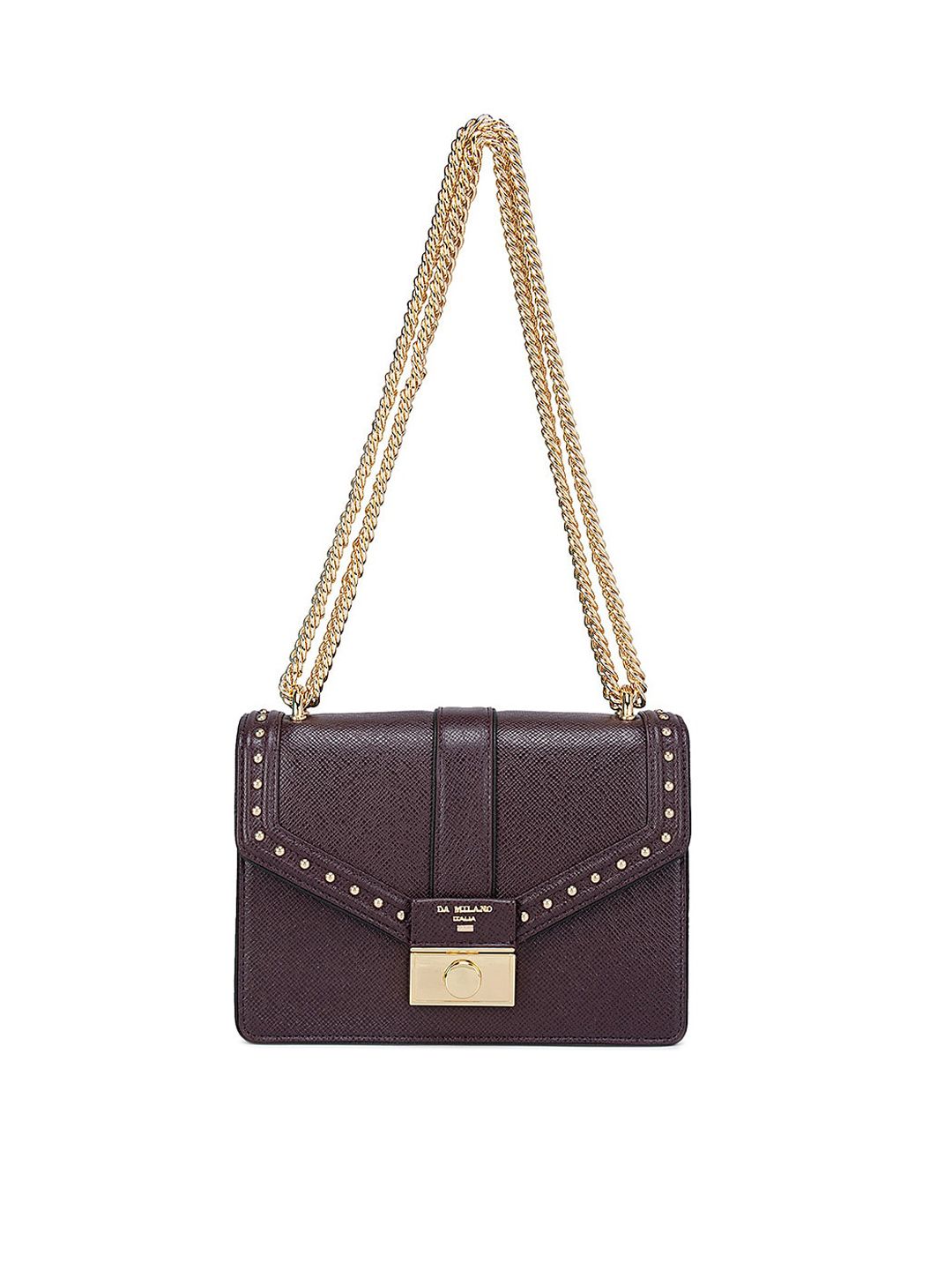 Da Milano Burgundy Textured Leather Structured Shoulder Bag With Quilted Price in India