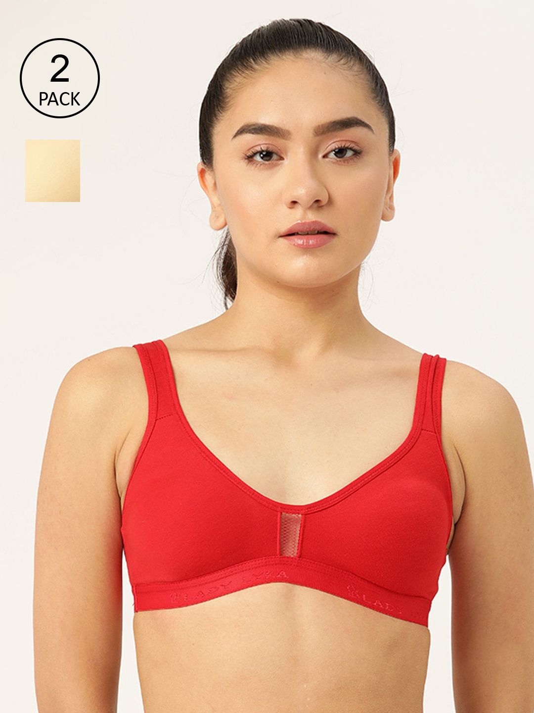 Lady Lyka Pack Of 2 Red & Beige Non-Padded & Non-Wired Seamless Bra Price in India