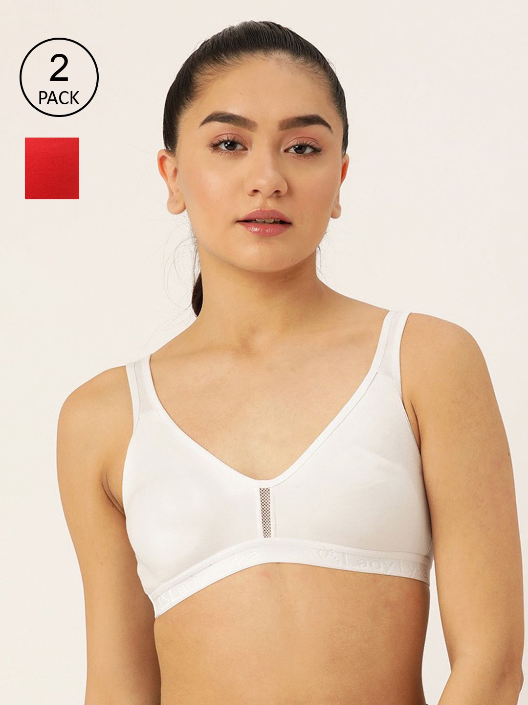 Lady Lyka Pack Of 2 White & Red Cotton Sports Bra Price in India