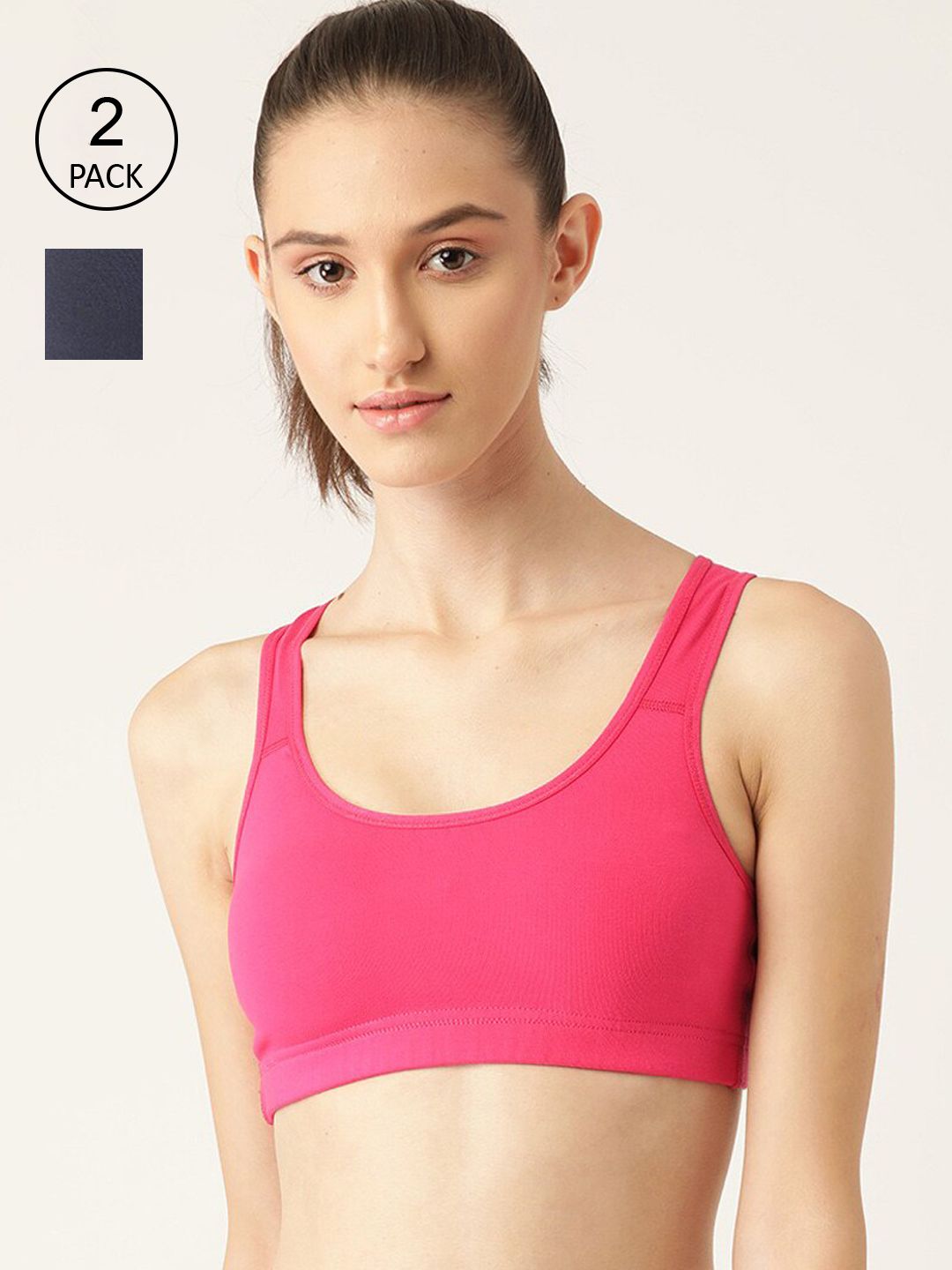 Lady Lyka Pack Of 2 Pink & Blue Cotton Sports Bra Price in India