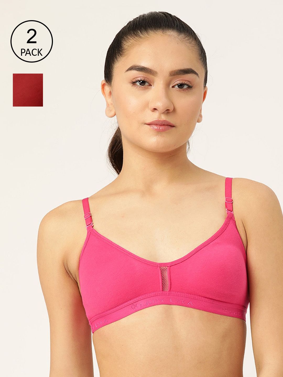 Lady Lyka Women Pink & Maroon Pack Of 2 Solid Bra