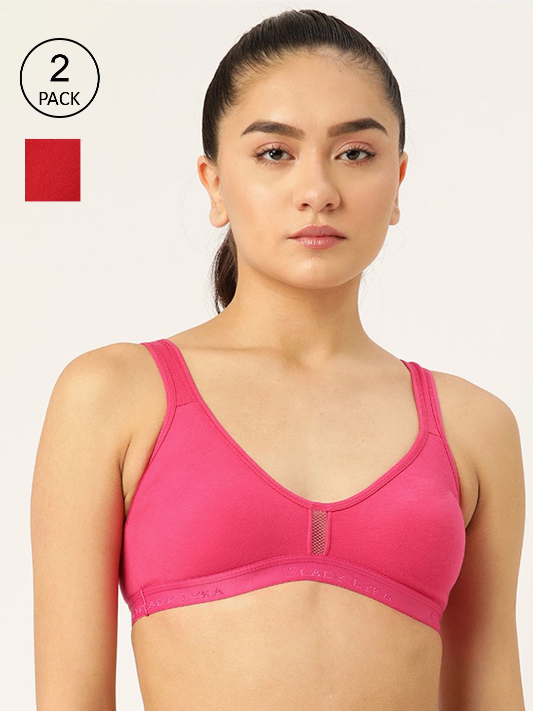 Lady Lyka Pack of 2 Pink & Maroon Sports  Non Padded Bra Price in India