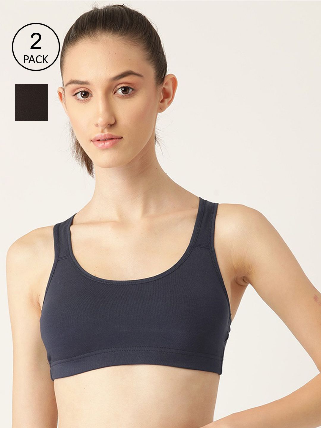 Lady Lyka Pack of 2 Women Navy Blue & Black Sports Bra Price in India