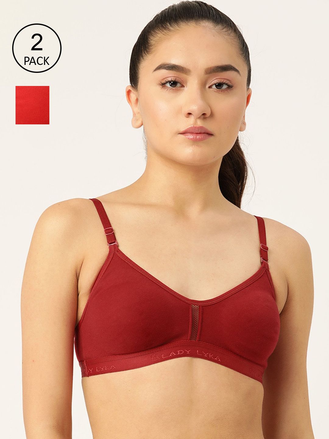 Lady Lyka Women Pack of 2 Maroon & Red Bra