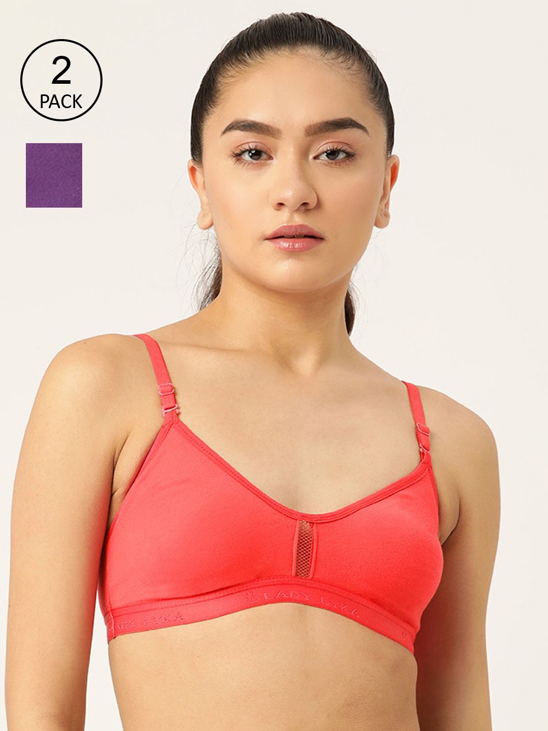 Lady Lyka Pack Of 2 Peach & Purple Non-Padded & Non-Wired Seamless Bra Price in India