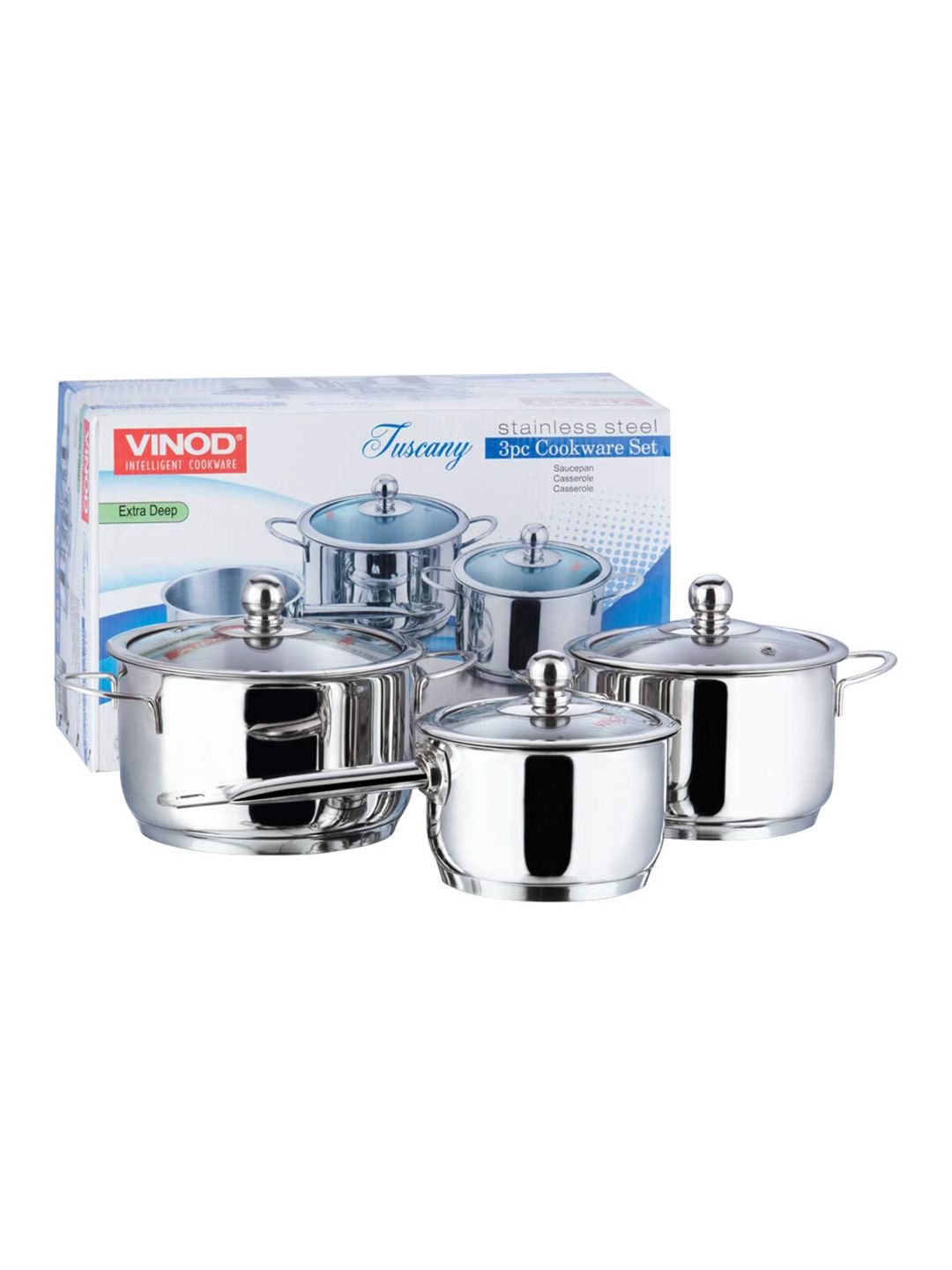 Vinod Set of 3 Silver-Toned Solid Tuscany Sauce Pan & Sauce Pot Price in India