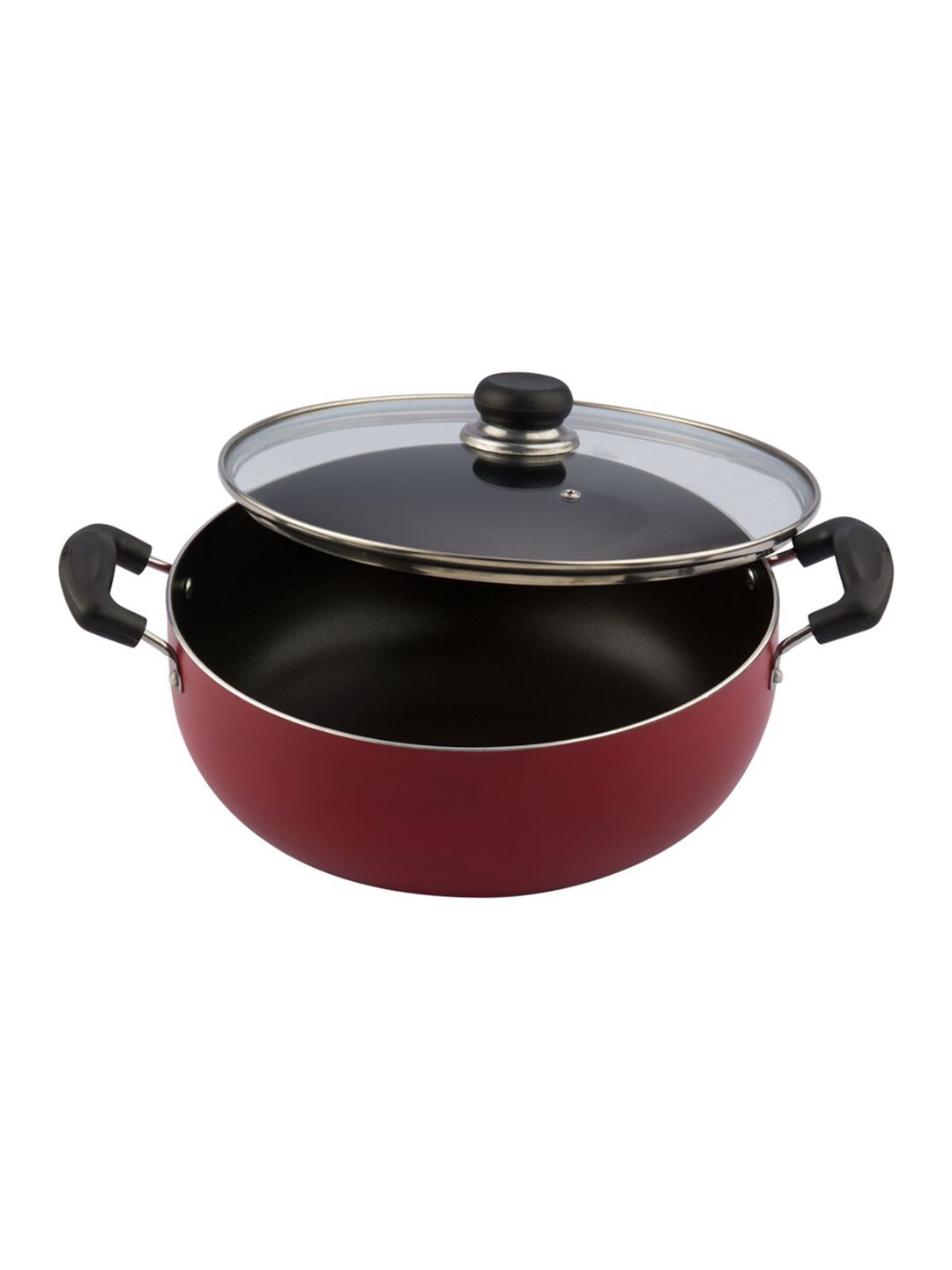 Vinod Red & Black Solid Non-Stick Induction Base Deep Kadai with Lid Cookware Price in India
