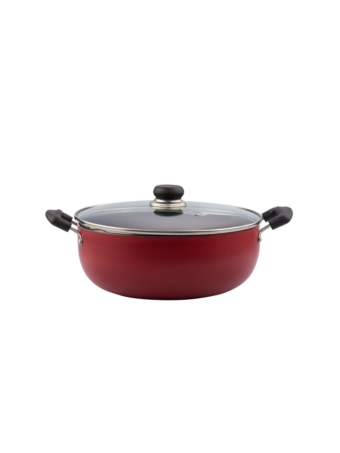 Vinod Red & Black Solid Non-Stick Induction Deep Kadai with Lid Price in India
