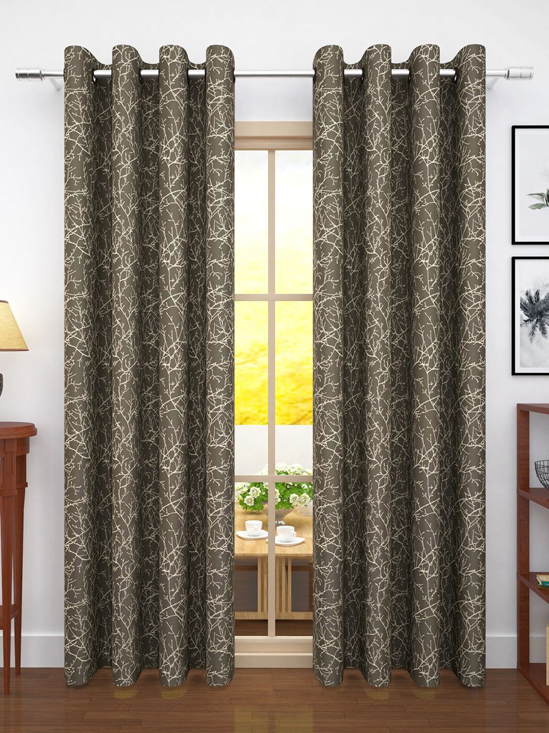 Story@home Brown Jacquard Room Darkening Door Curtain Price in India