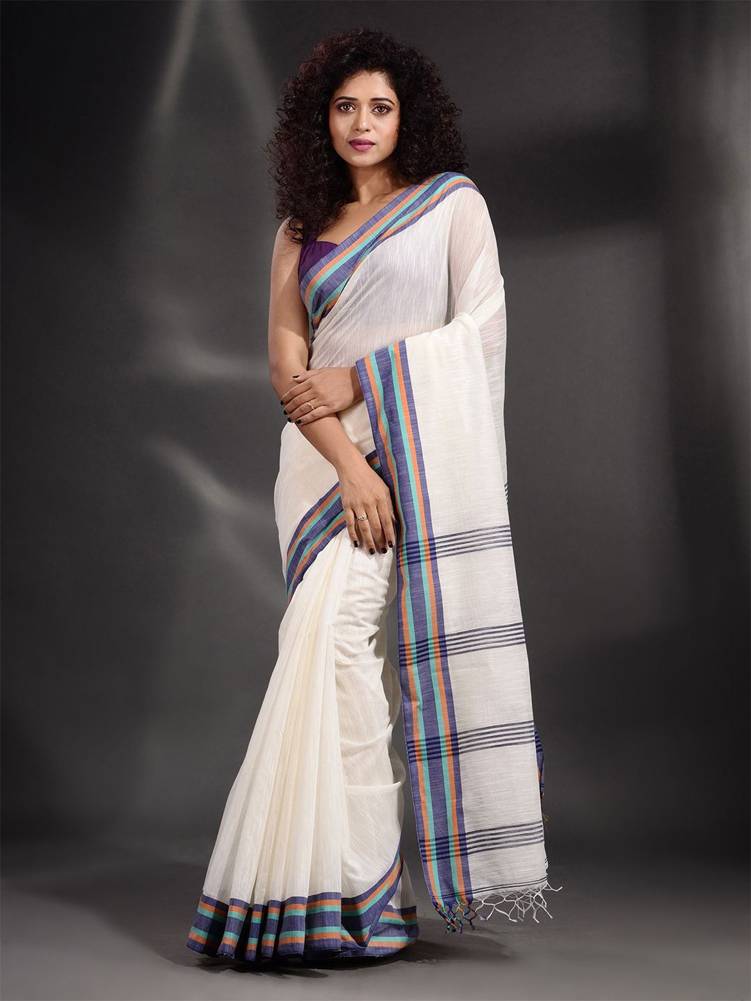 Arhi White & Purple Pure Cotton Saree Price in India