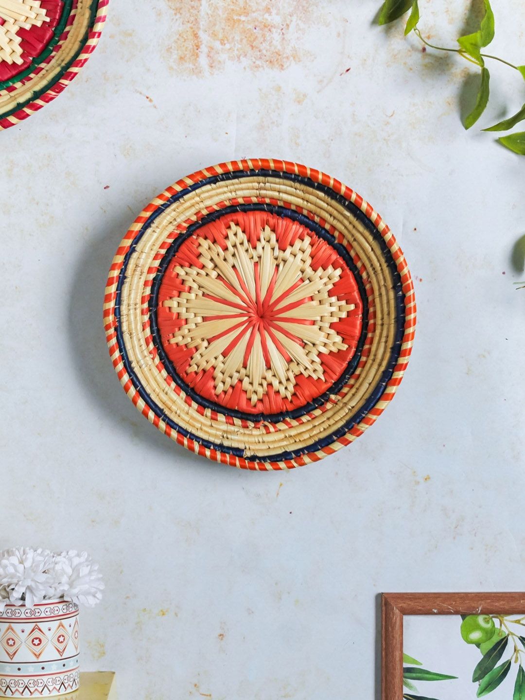 Nestasia Orange & Gold-Toned Moonj Wall Decor Plate Price in India