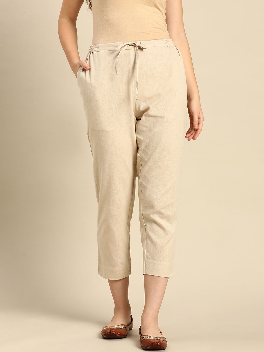 FLAVIDO Women Cream-Coloured Trousers Price in India