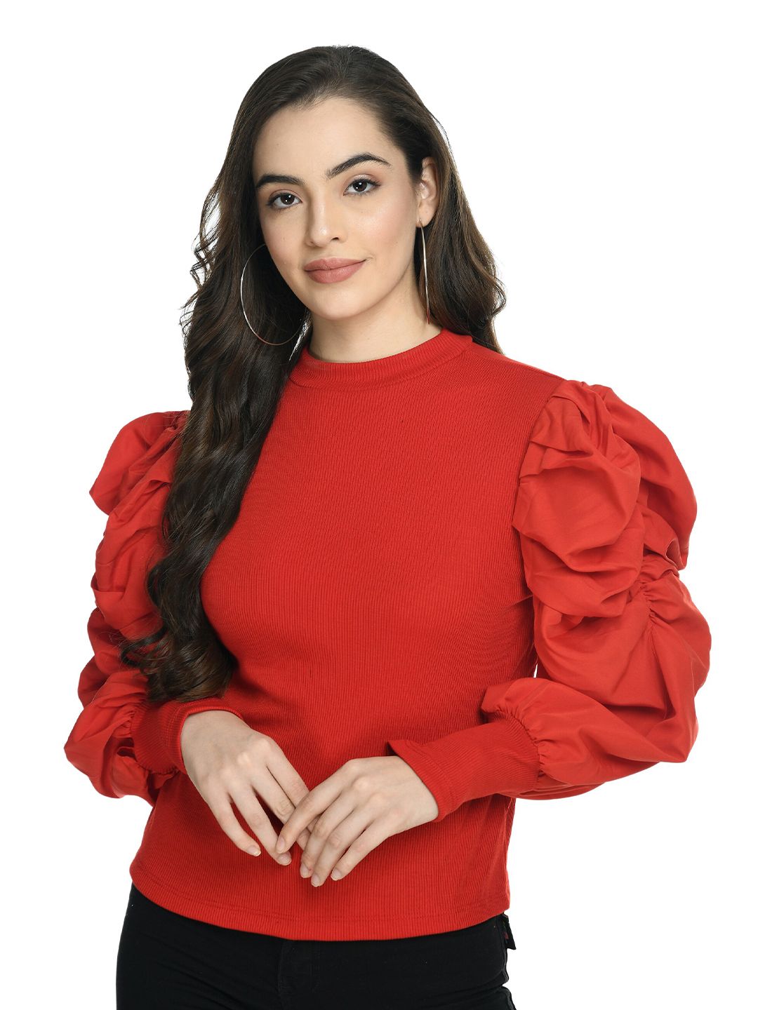 LEXREX Red Bishop Sleeves Top Price in India