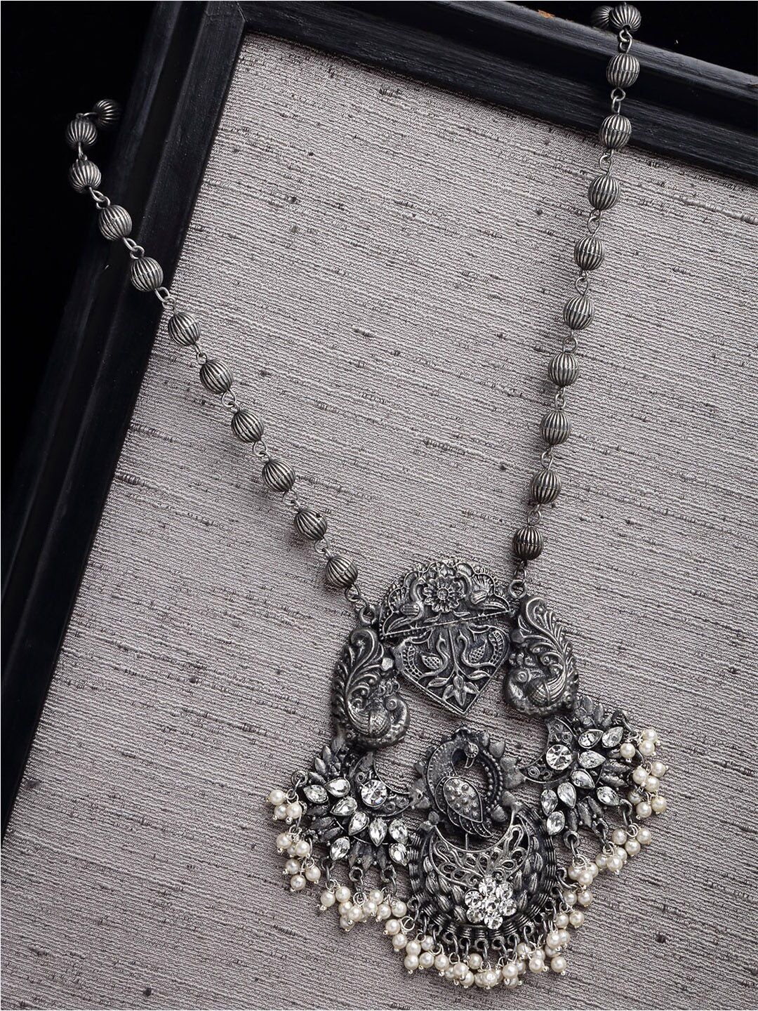 PANASH Women Silver-Toned & White German Silver Oxidised Necklace Price in India