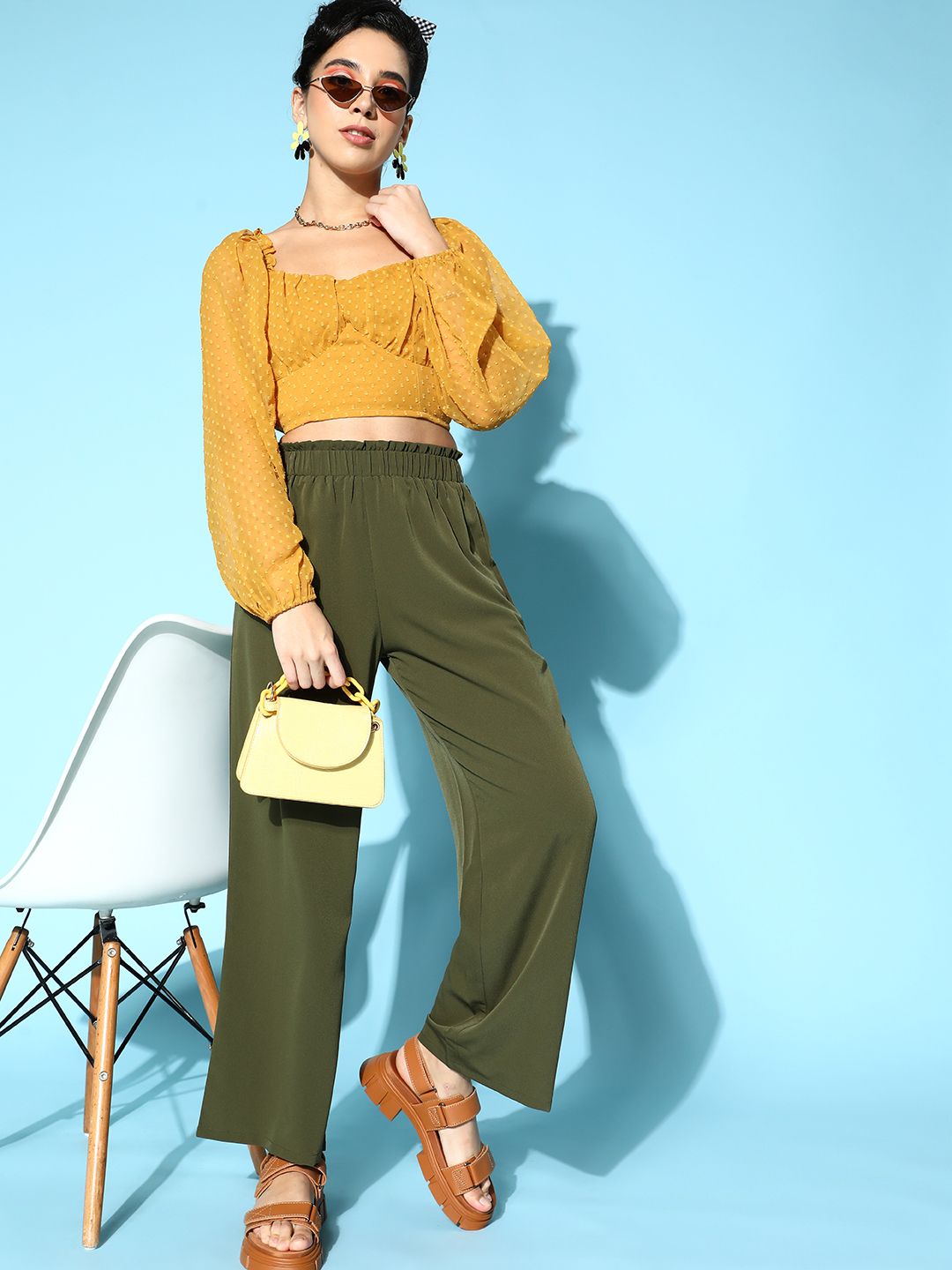 Berrylush Mustard Solid Once Upon a Sleeve Top Price in India
