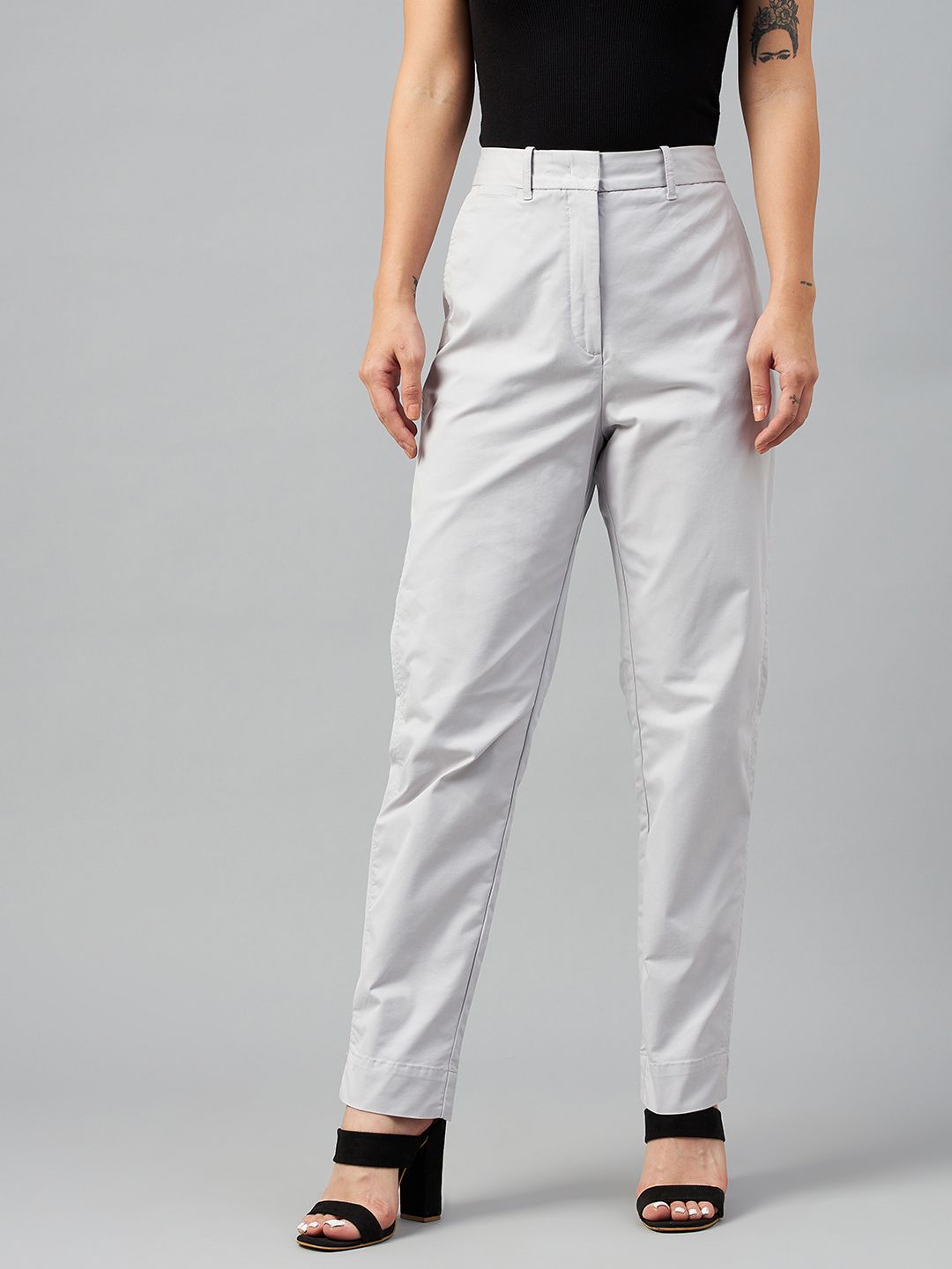 Marks & Spencer Women Grey High-Rise Chinos Trousers Price in India