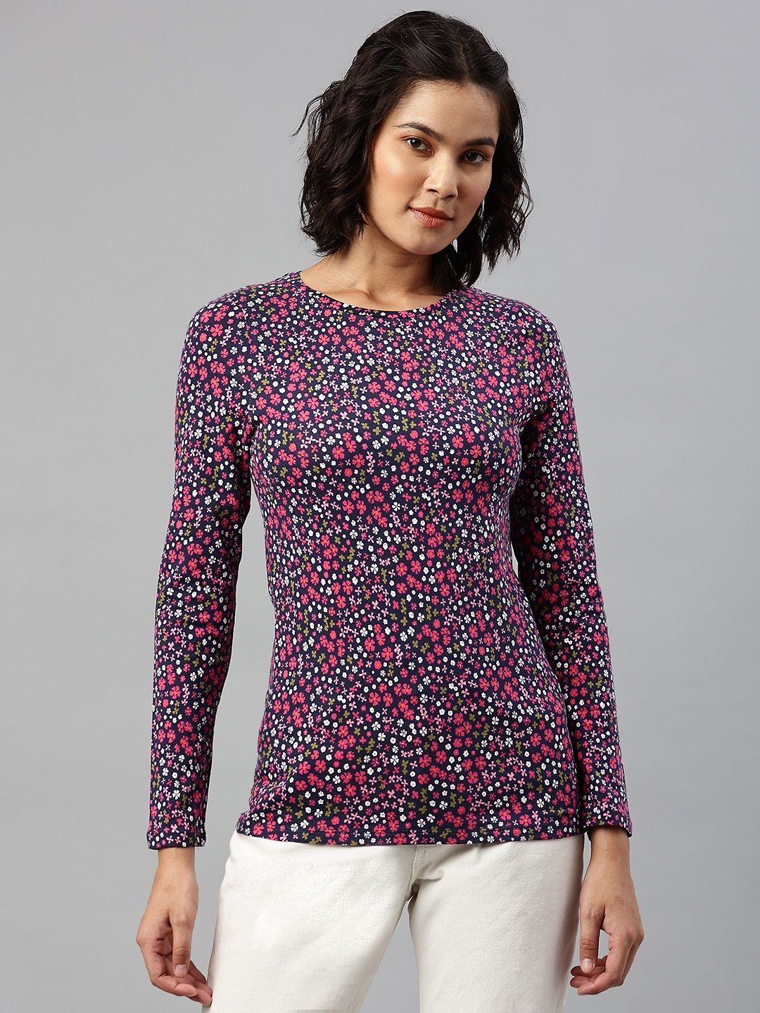 Marks & Spencer Purple & Pink Floral Print Top Price in India