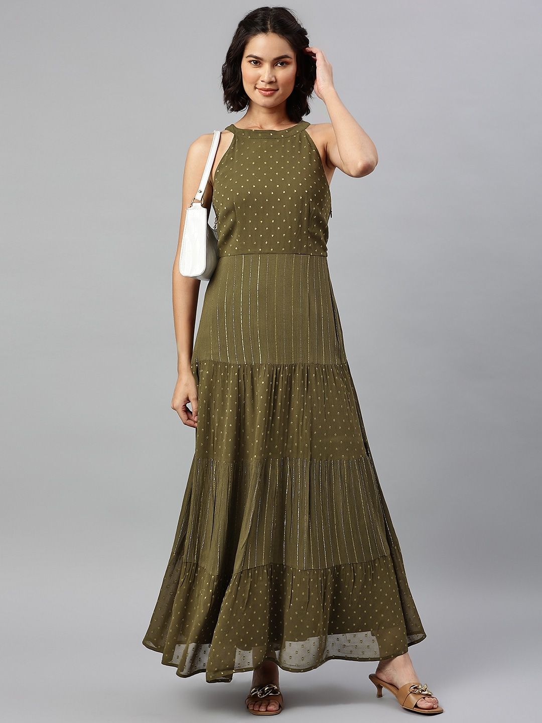 Buy Marks & Spencer Olive Green & Gold-Toned A-Line Maxi Dress - Dresses  for Women 19242420 | Myntra