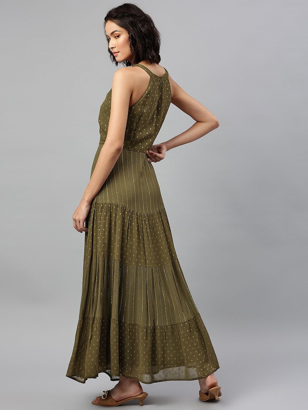 Buy Marks & Spencer Olive Green & Gold-Toned A-Line Maxi Dress - Dresses  for Women 19242420 | Myntra