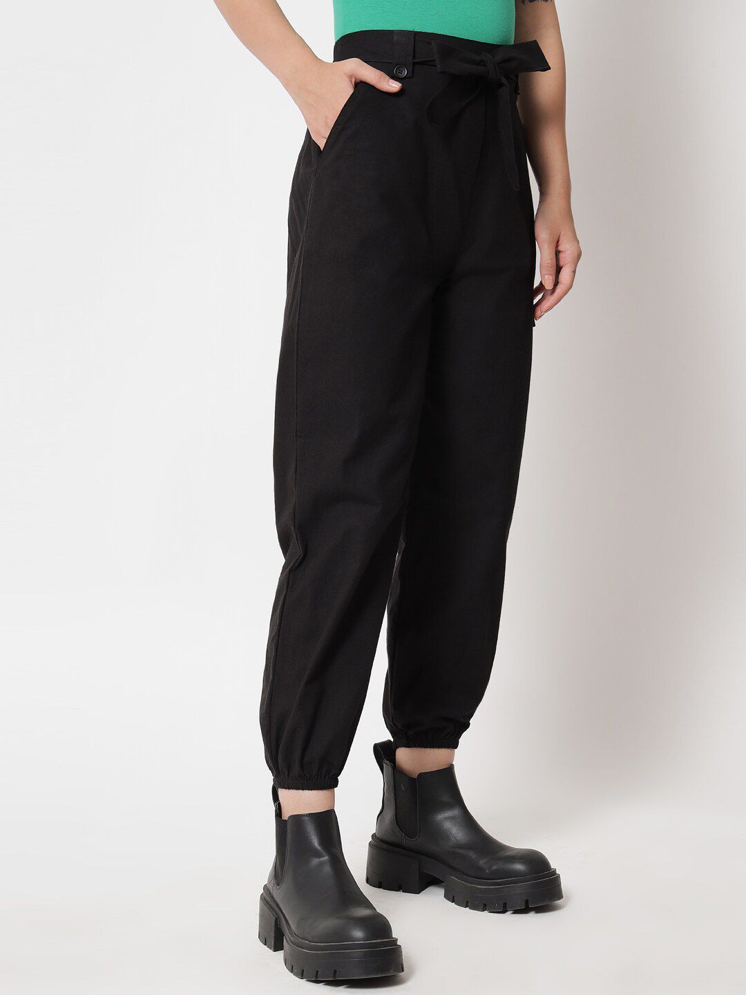 Orchid Blues Women Black High-Rise Joggers Trousers Price in India