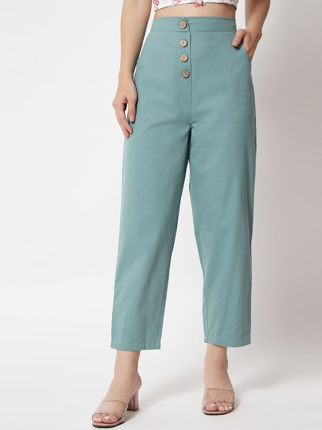 Orchid Blues Women Green High-Rise Trousers Price in India