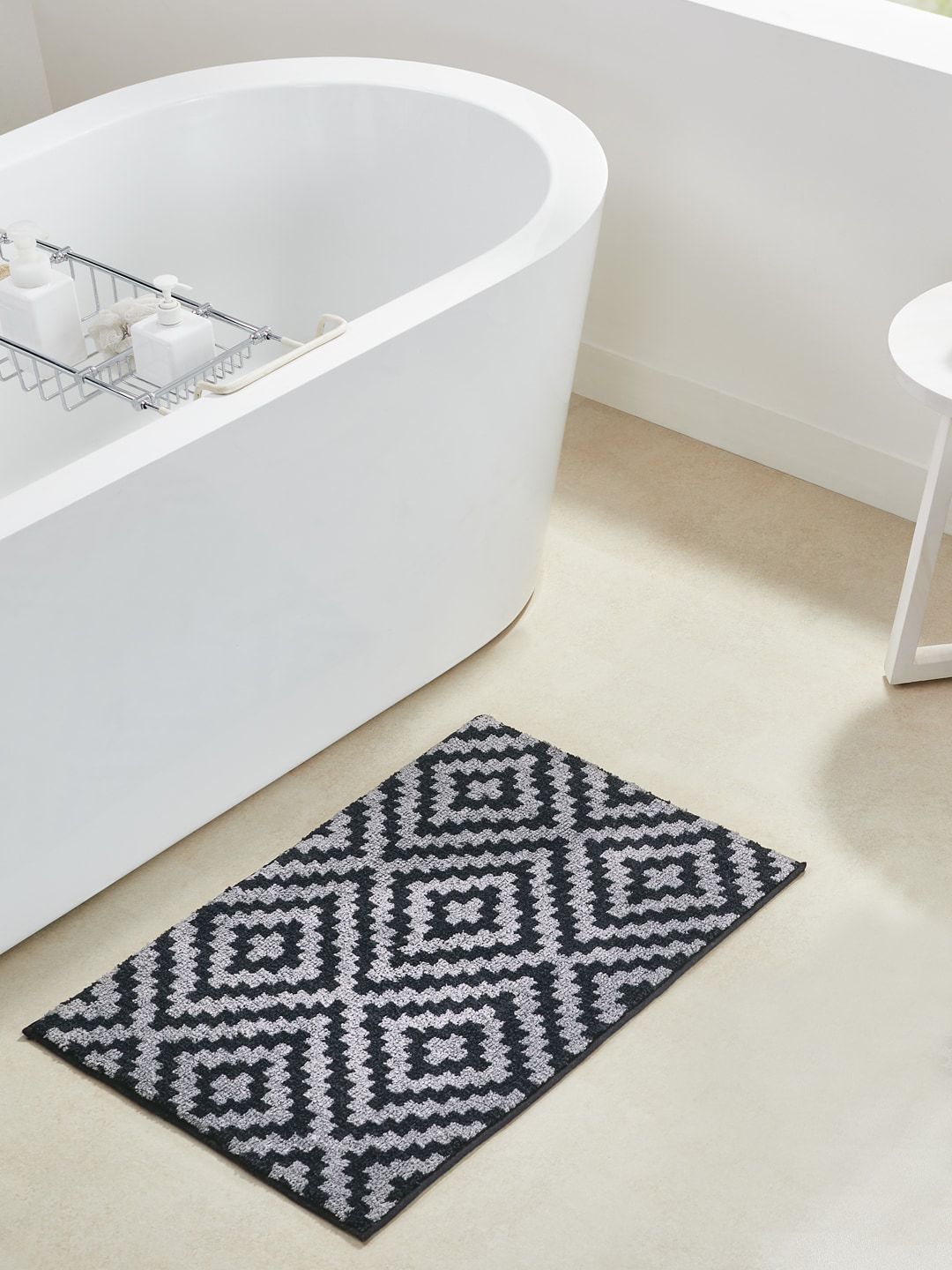 Pano Black & Charcoal-Grey Printed 1902 GSM Microfibre Bath Mat Price in India