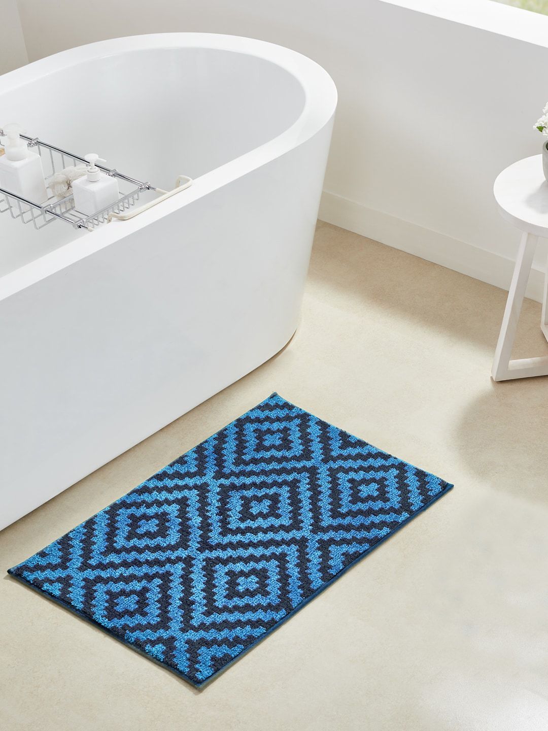 Pano Navy Blue Diamond Knitted 1902 GSM Bath Rug Price in India