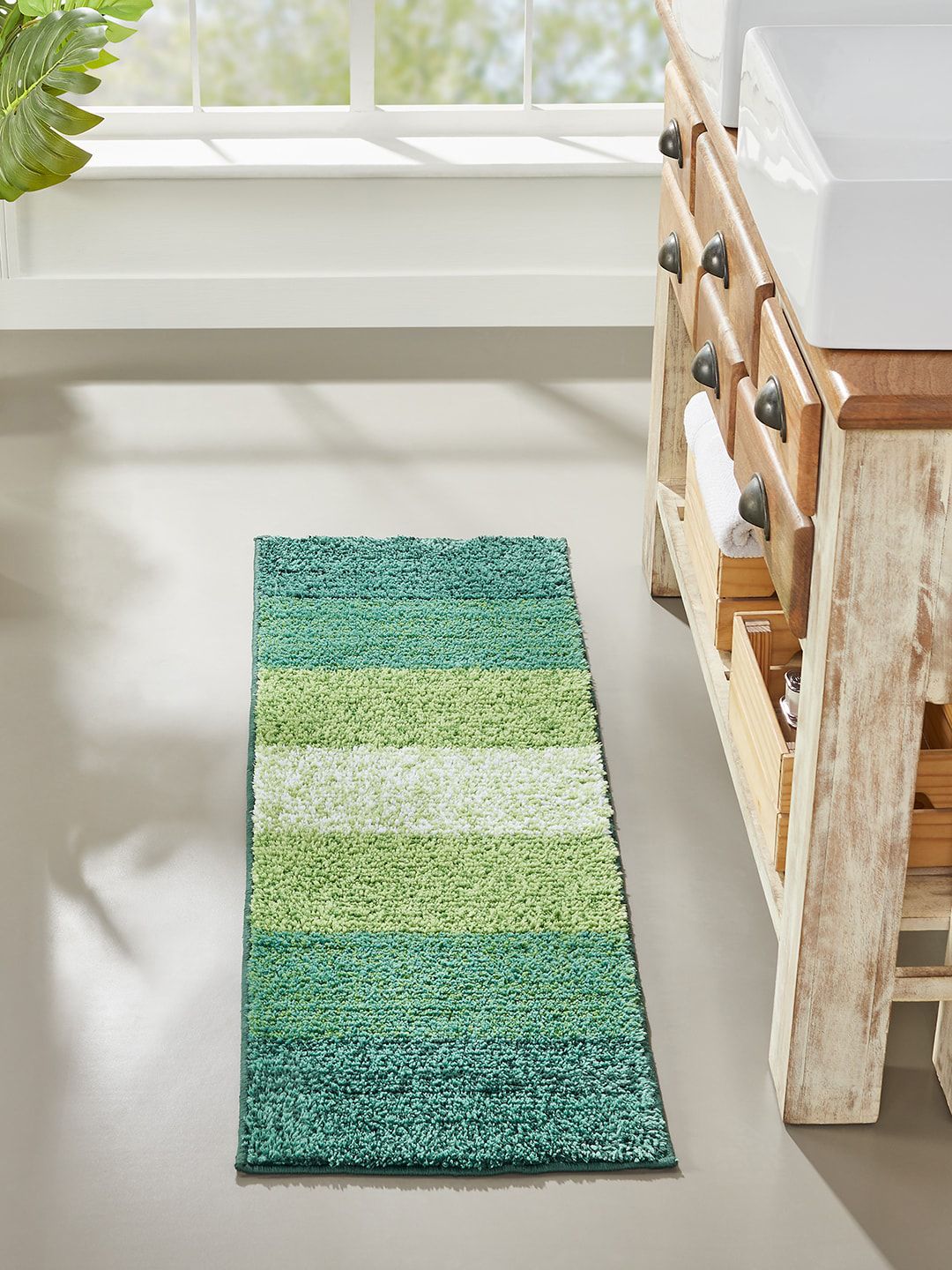 Pano Green & White Striped 1634 GSM Bath Rug
