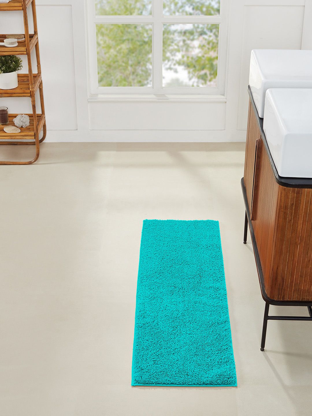 Pano Turquoise Blue Solid 1450 GSM Anti-Skid Bath Rug Price in India