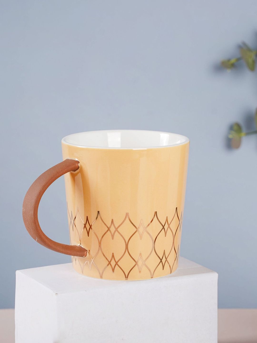 Nestasia Peach-Coloured & Brown Printed Ceramic Glossy Mug Price in India