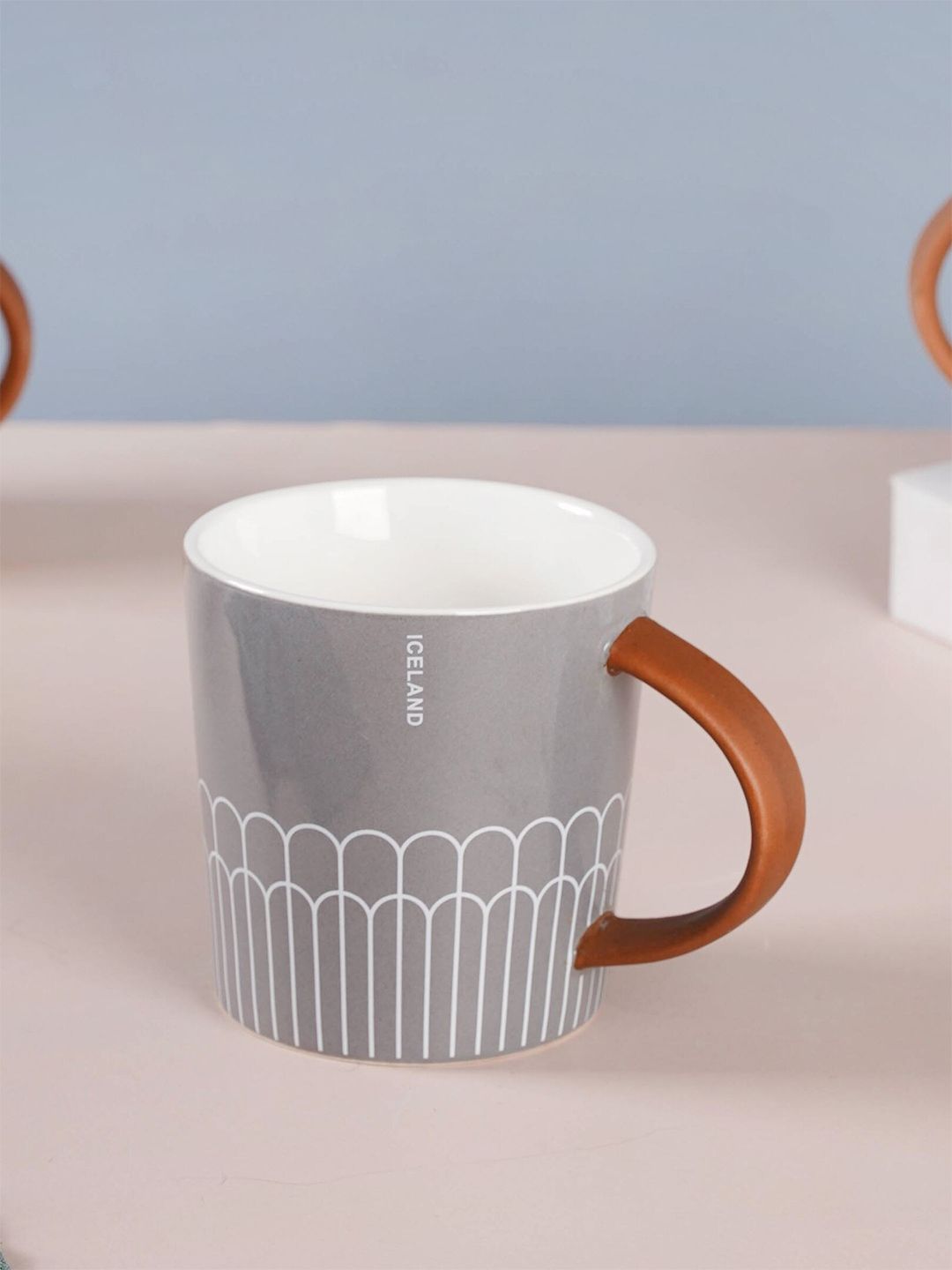 Nestasia Grey & Brown Geometric Printed Ceramic Mug For Tea Price in India