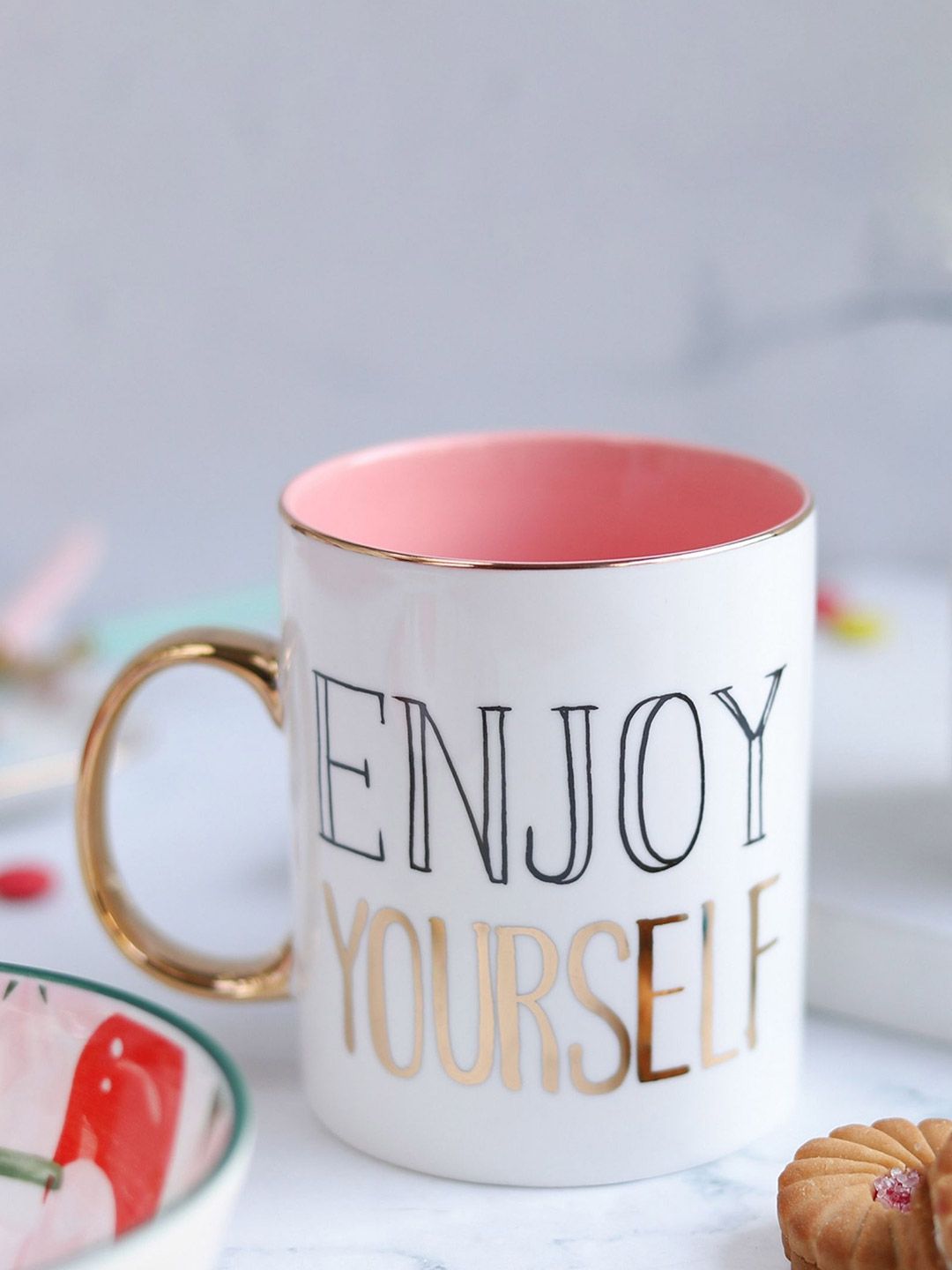 Nestasia White & Pink Enjoy Yourself Printed Mug with Handle Price in India