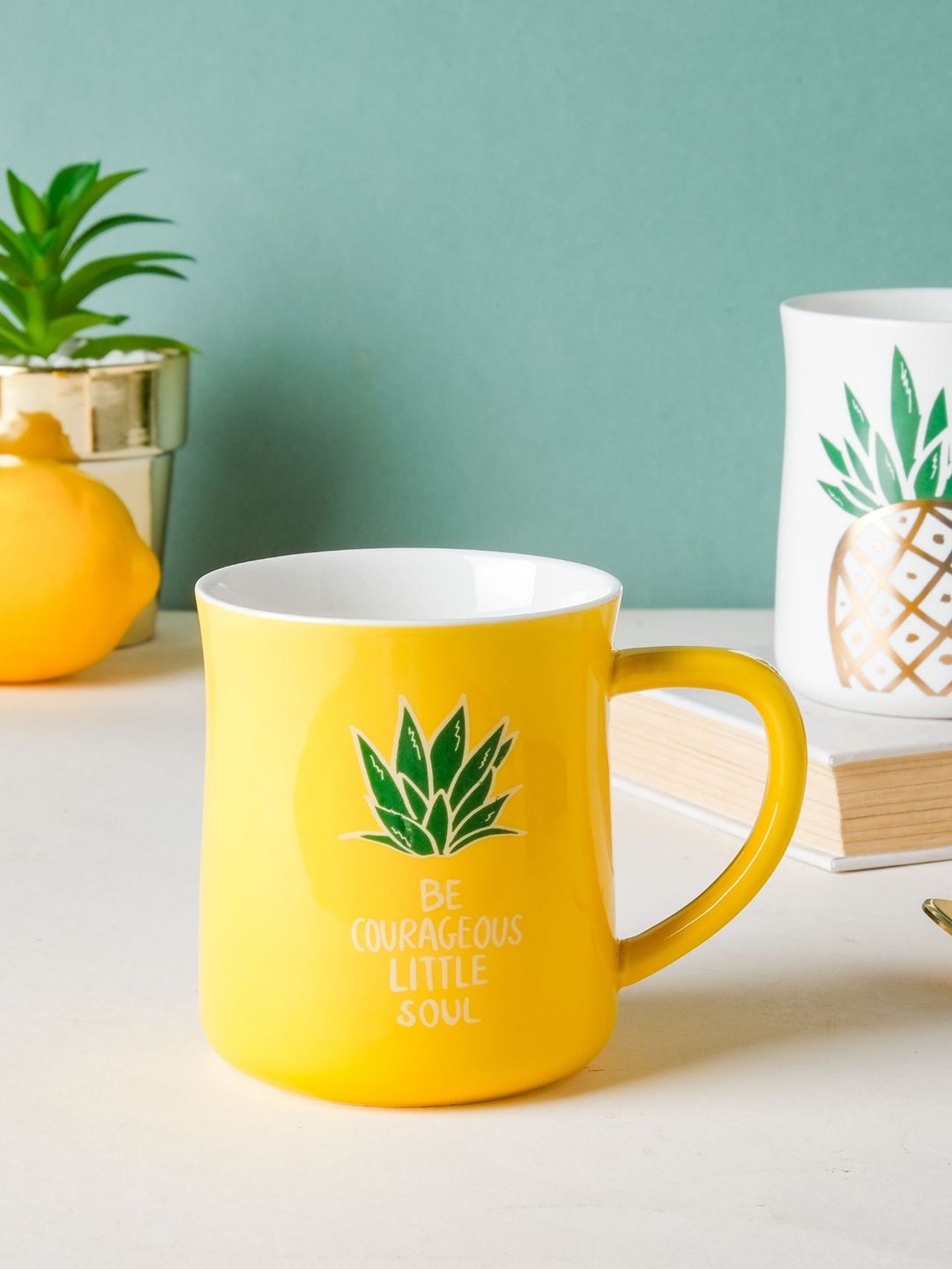 Nestasia Yellow & Green Pineapple Printed Ceramic Mug Price in India