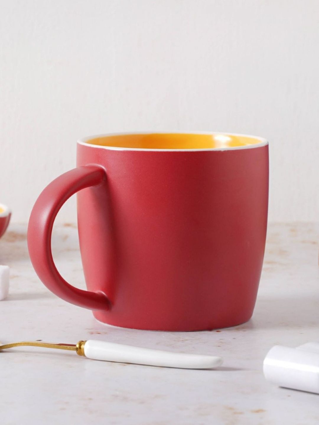 Nestasia Red & Yellow Solid Matte Ceramic Coffee Mug Price in India