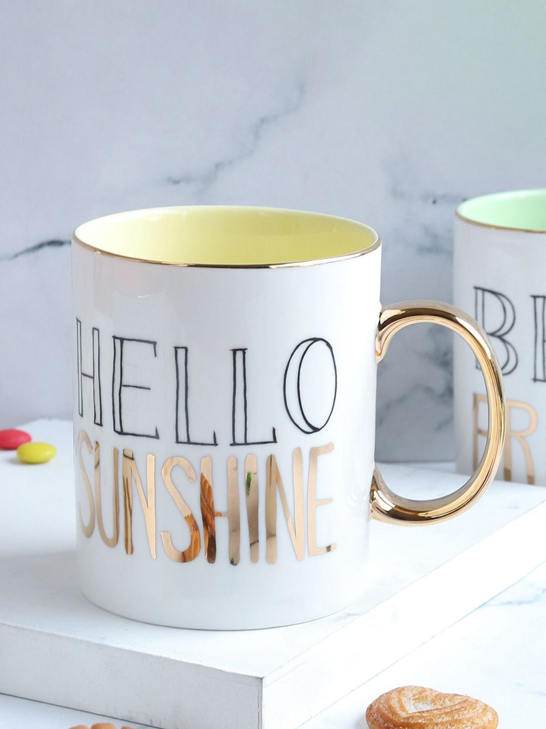 Nestasia White and Yellow Hello Sunshine Printed Mug With Handle Price in India