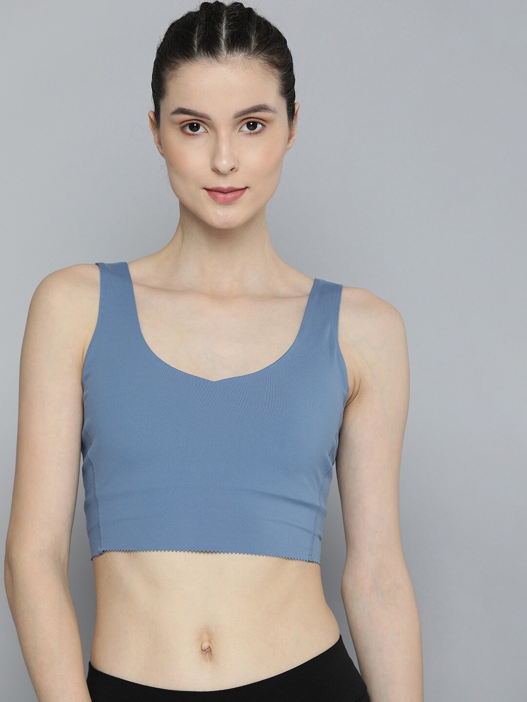 Skechers Blue Typography Printed GOSCULPT SCALLOPED Lightly Padded Bra WBR115 Price in India