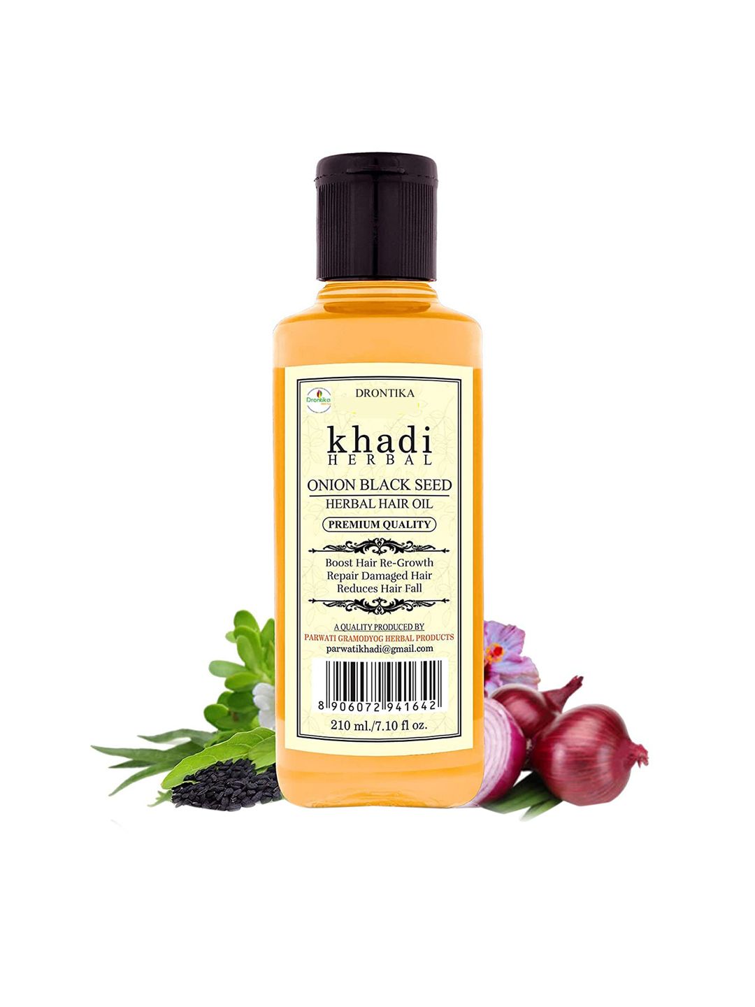 DRONTIKA Unisex 100% Pure & Natural Khadi Onion Black Seed Hair Oil 210 ml Price in India