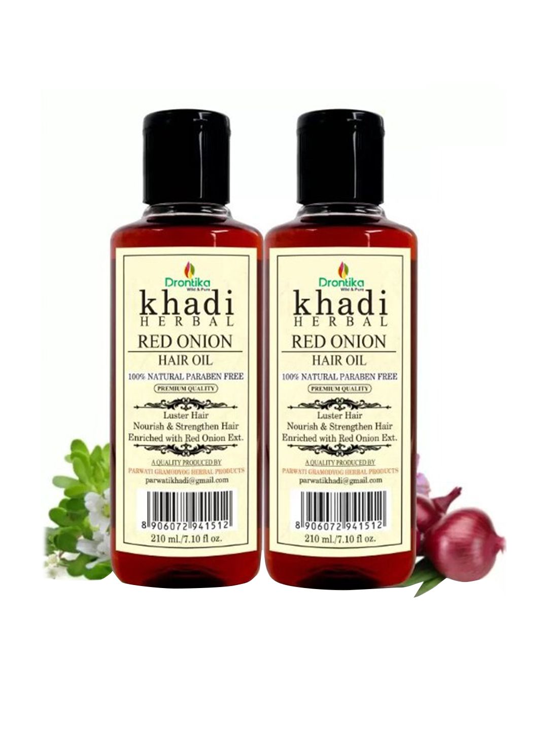 DRONTIKA Set Of 2 Khadi 100% Pure & Herbal Red Onion Hair Oil 420ml Price in India