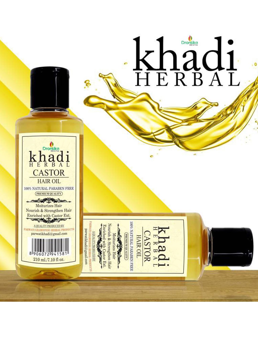 DRONTIKA Yellow Khadi 100% Pure Herbal Castor Hair Oil- 420 ML Price in India
