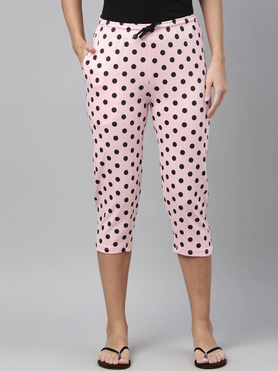 Kryptic Women Pink & Black Printed Cotton Lounge Capris Price in India