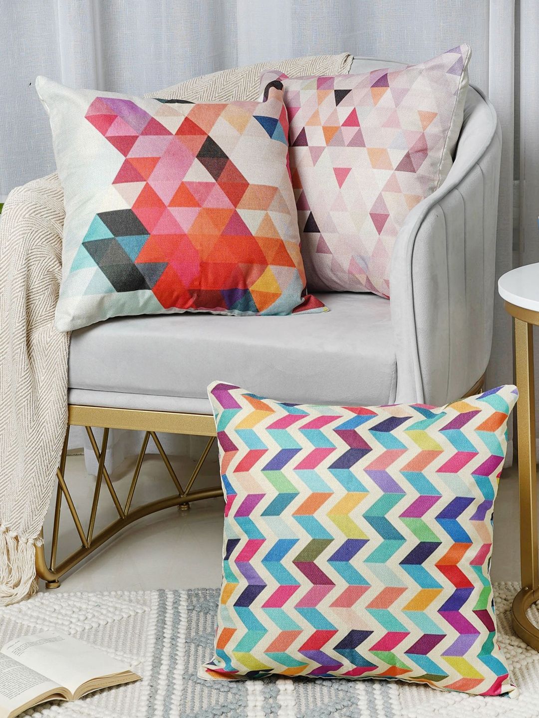 Nestasia Set Of 3 Multicolor Abstract Print Cushion Cover Price in India