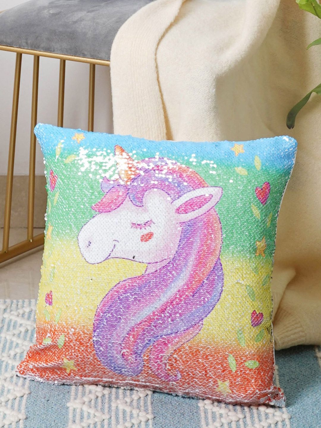 Nestasia Multicoloured Unicorn Square Cushion Cover Price in India