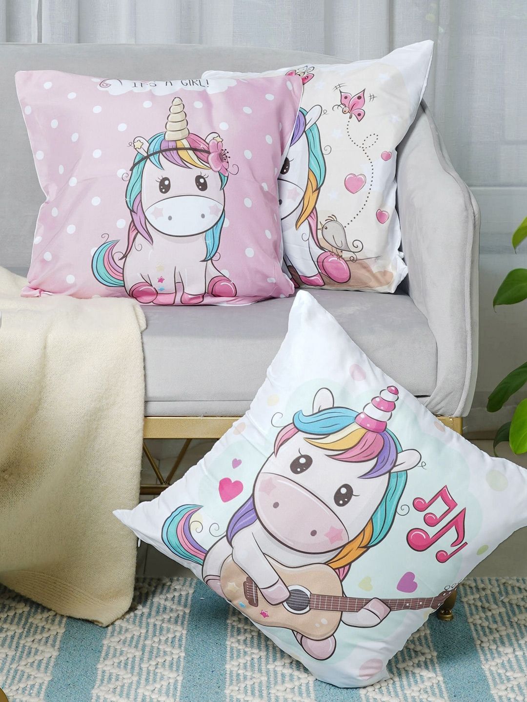 Nestasia Set of 3 Unicorn Throw Pillow Cover Price in India