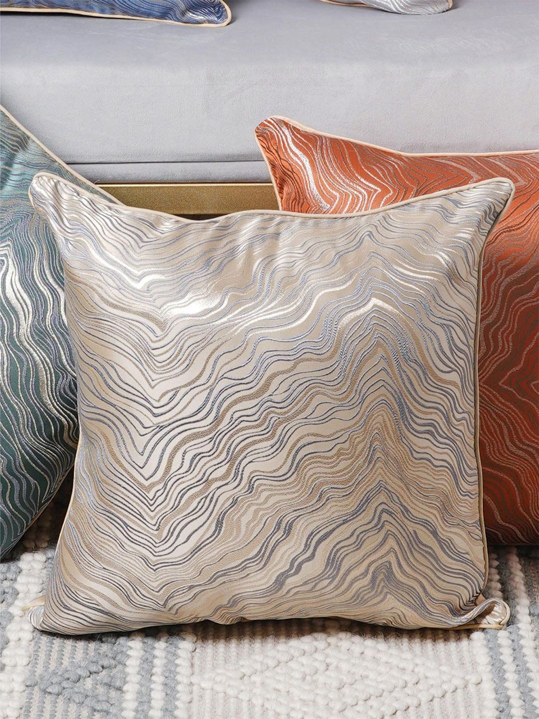 Nestasia Grey Set of 2 Abstract Square Cushion Covers Price in India